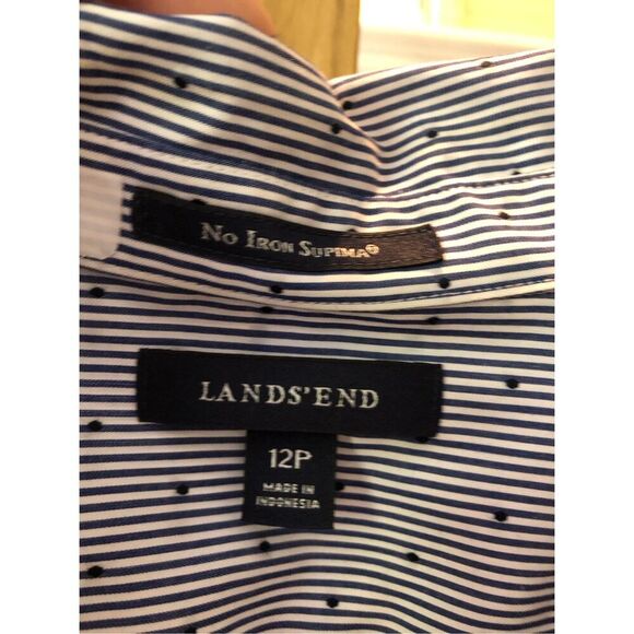 Lands End Women’s Blue Striped Collared Button Up Long Sleeve Blouse Size Petite - Picture 7 of 8